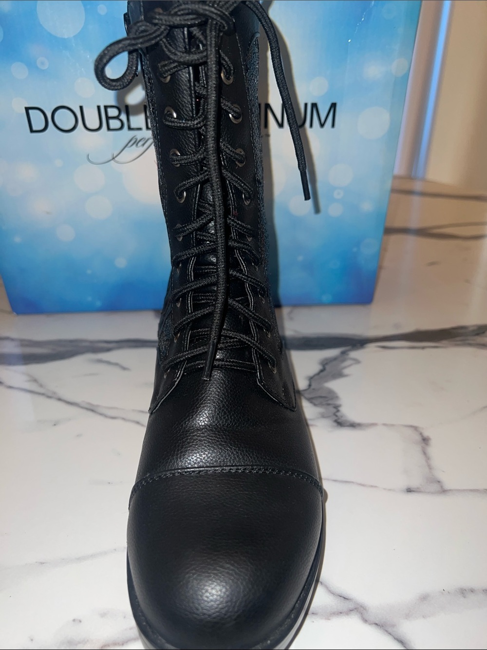 Double Platinum Performancewear Black Lace-Up Boots with Sparkle Side Panels - Picture 7 of 10